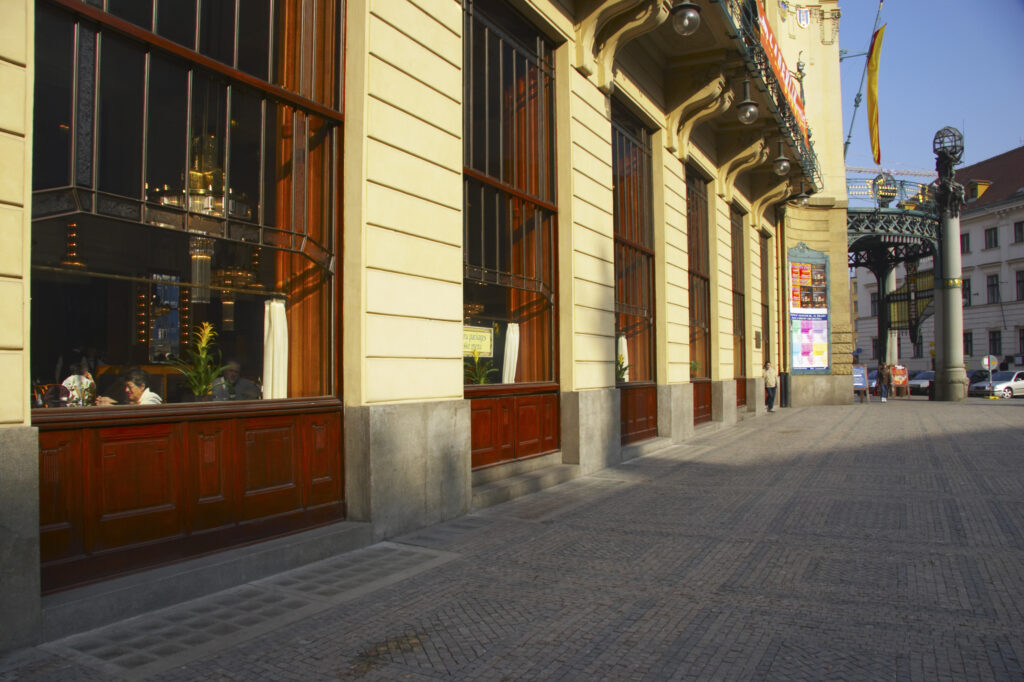 Czech Republic, Prague, Municipal House. Street view of Municipal House, Pragues most prominent Art Nouveau building