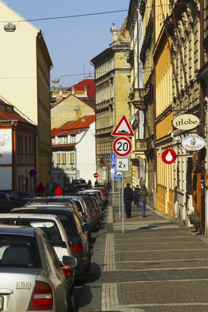 Czech Republic, Prague, Prague City. Typical Prague architecture in a busy back street in the Old Town.