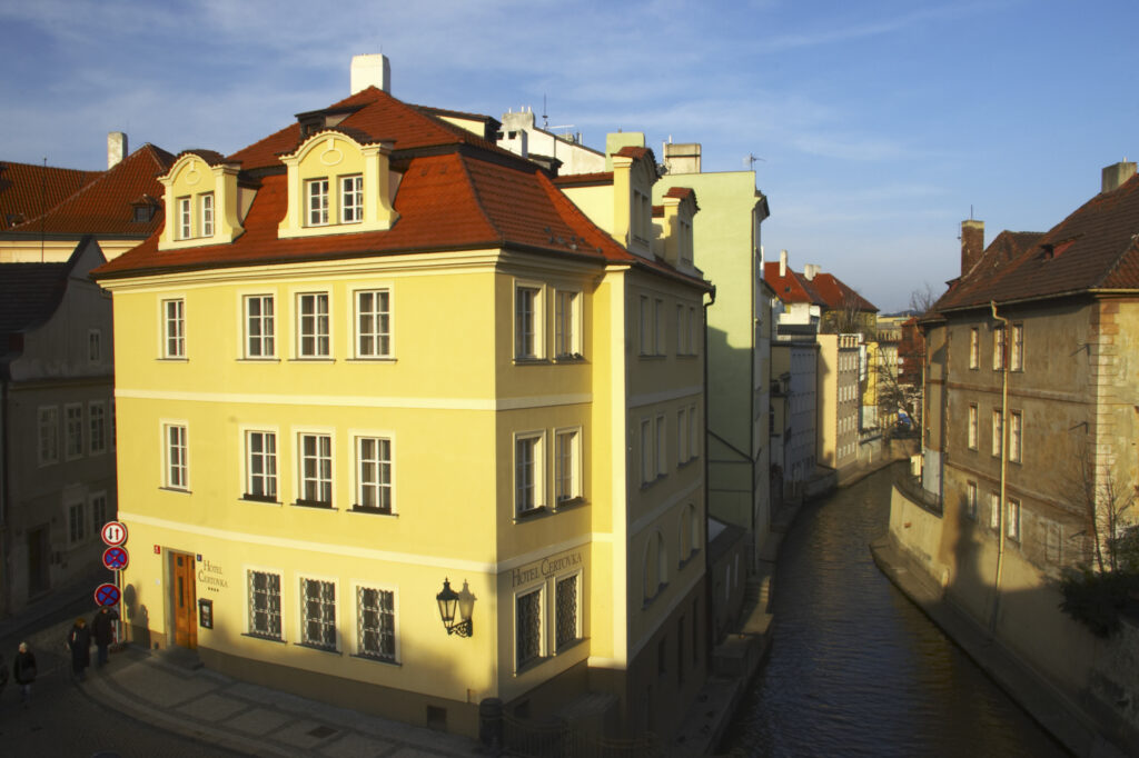 Czech Republic, Prague, Mala Strana . Typical Prague architecture viewed from Charles Bridge which links the old town and lesser town of Prague City.