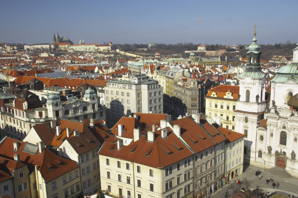 Czech Republic, Prague, Old Town. View looking across the Old Town from a viewpoint within the Old Town City Hall