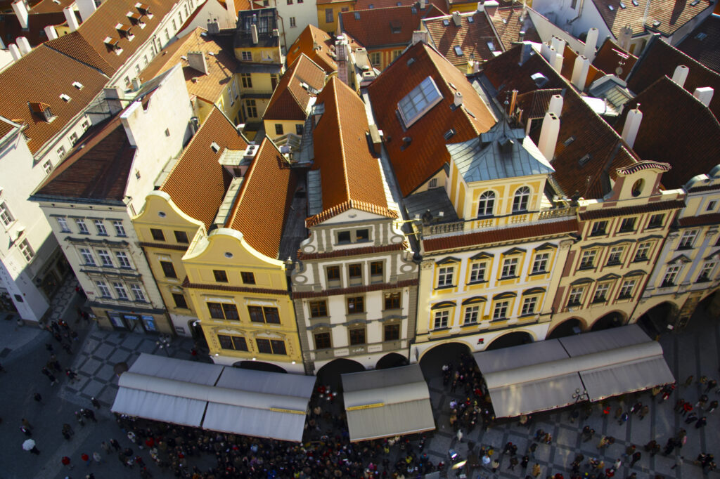 Czech Republic, Prague, Old Town. View looking across the Old Town from a viewpoint within the Old Town City Hall