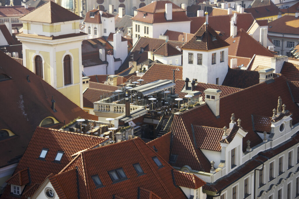 Czech Republic, Prague, Old Town. View looking across the Old Town from a viewpoint within the Old Town City Hall