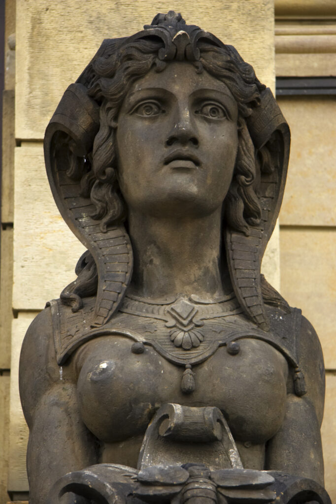 Czech Republic, Prague, Rudolfinum Concert Hall and Gallery. Statue and typical Prague architecture outside the Rudolfinum gallery