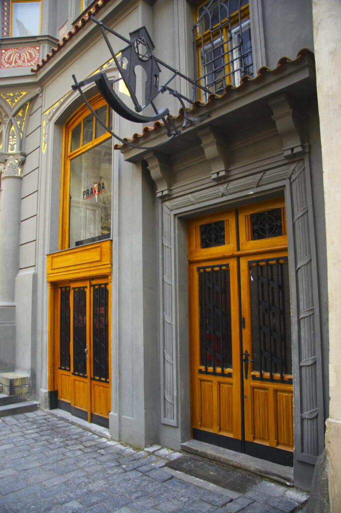 Czech Republic, Prague, Prague City. Typical Prague architecture of a building and shop in the Jewish Quater