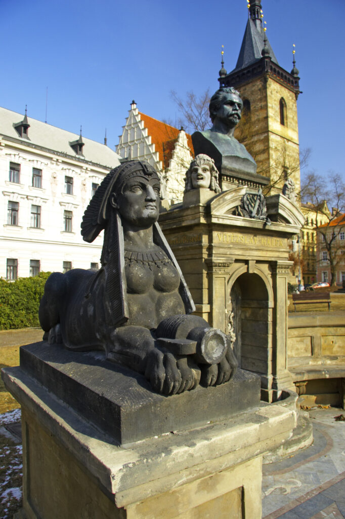 Czech Republic, Prague, Prague New Town. Statue outside of the Prague New Town Hall.