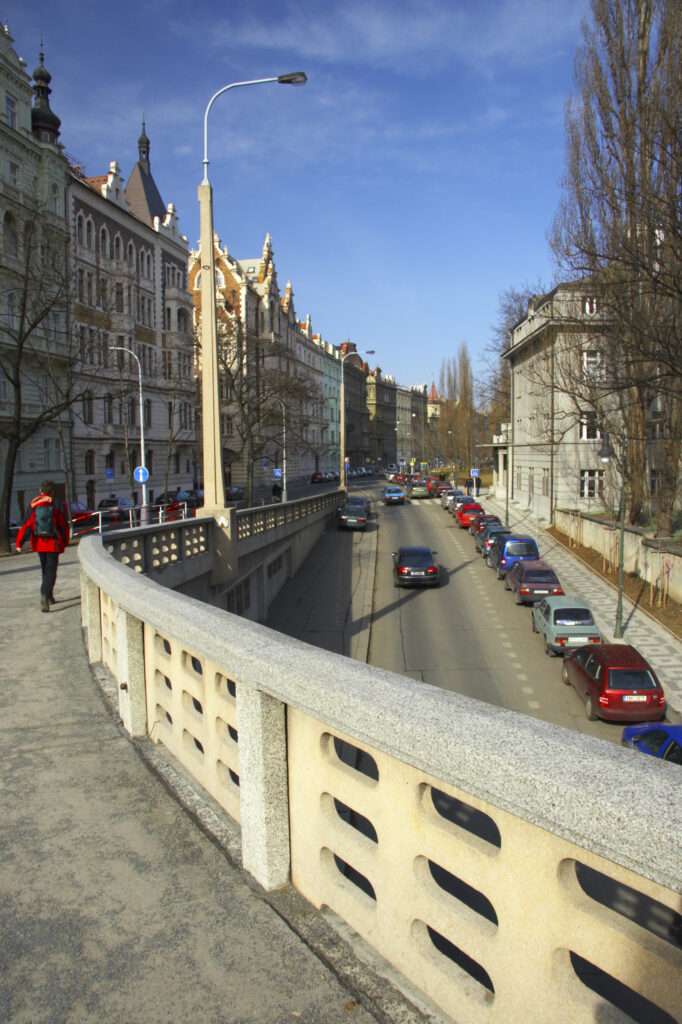 Czech Republic, Prague, Prague City. Street scene in the Smichov district of Prague City.