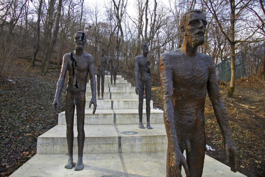 Czech Republic, Prague, Prague City. Surreal statues designed as a memorial to victims of Communism by sculptor Olbram Zoubek