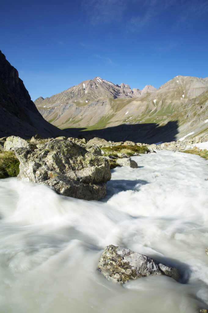 France, Rhône-Alpes, The Ecrins National Park. The fast rapids of the la Romanche river running near the Plan De Valfourone in the Ecrins National Park.