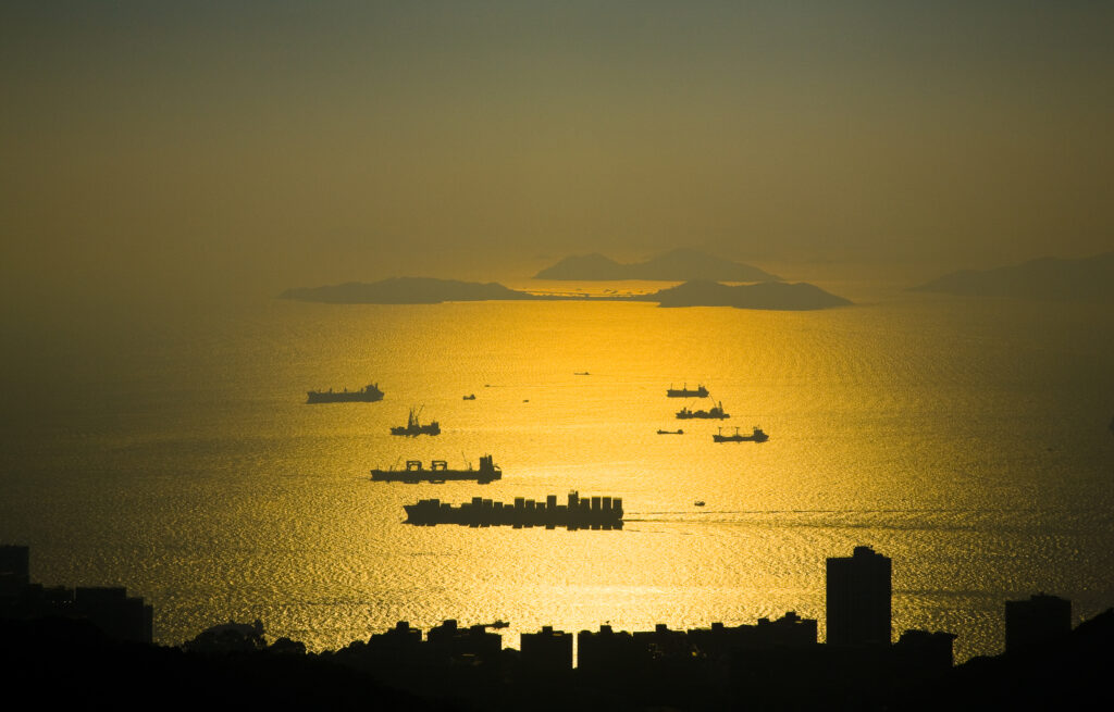 People's Republic of China, Hong Kong Special Administrative Region, Hong Kong Island. Sunset viewed from near the Peak complex.