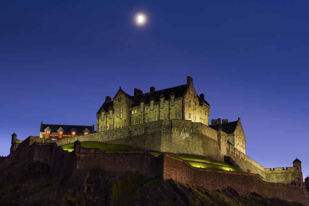 Scotland, Edinburgh, Edinburgh Castle. Edinburgh Castle is built upon the remains of an extinct volcano, originally known as Lookout Hill but now known as Castle Rock, which has been used as a stronghold for over 3000 years.