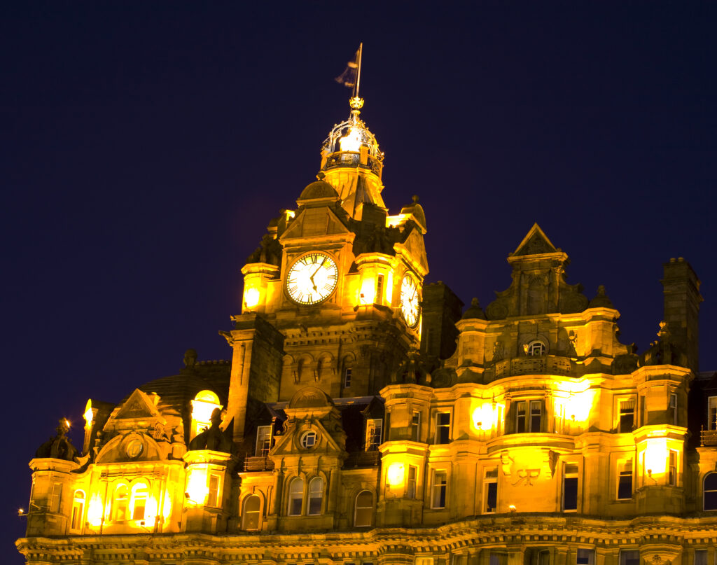 Scotland, Edinburgh, Balmoral Hotel. The Balmoral Hotel designed by architect W. Hamilton Beattie and originally opened in 1902 as the North British Hotel. The hotel was renamed as the Balmoral after refurbishment in the 1980s.