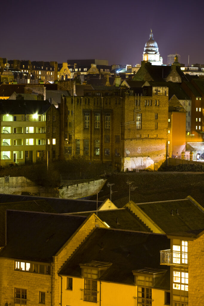 Scotland, Edinburgh, Edinburgh City. Looking across the city and the variety of new and old buildings.