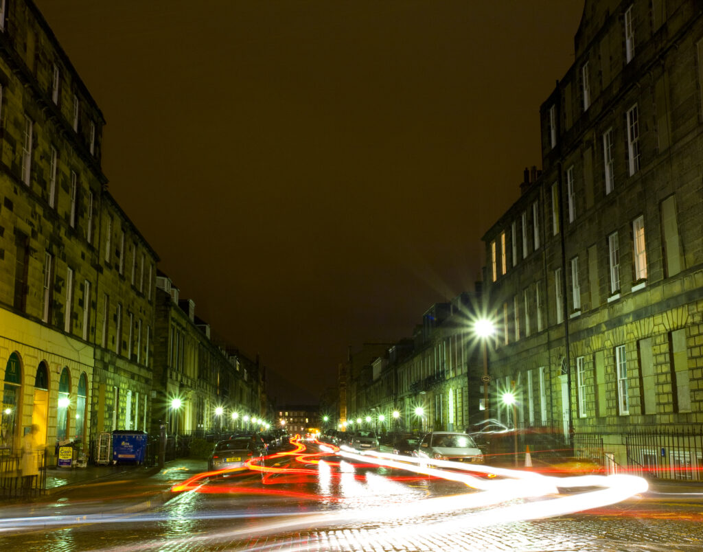 Scotland, Edinburgh, Northumberland Street. Traffic on Northumberland Street. Edinburgh was originally part of the Kingdom of Northumbria, an area that is now considered to consist of North-East England but historically also included parts of Southern Scotland.