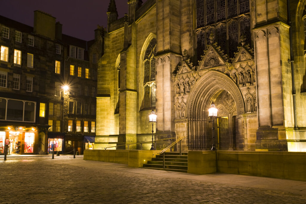 Scotland, Edinburgh, St Giles' Cathedral. St Giles' Cathedral, also known as the High Kirk of Edinburgh, an iconic feature of the Royal Mile.