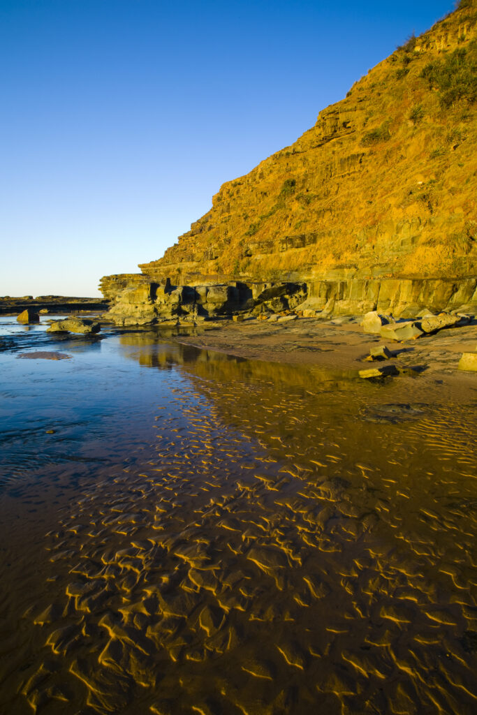Australia, New South Wales, Royal National Park. Early morning light gently illuminates the picturesque coastline found at North Era, on the Royal National Park Coastal Track.