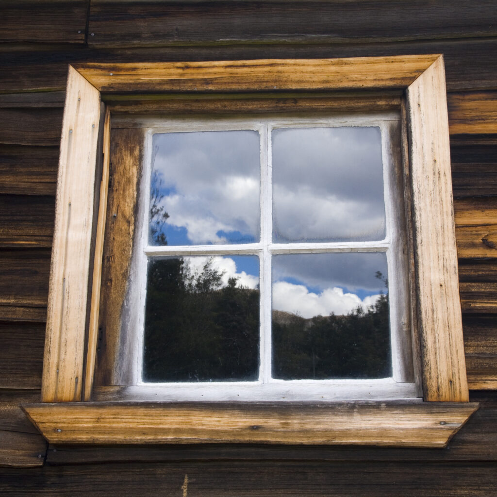 Australia, Tasmania, Cradle Mt - Lake St Clair National Park. Detail view if window in the Du Cane Hut on the Overland Track