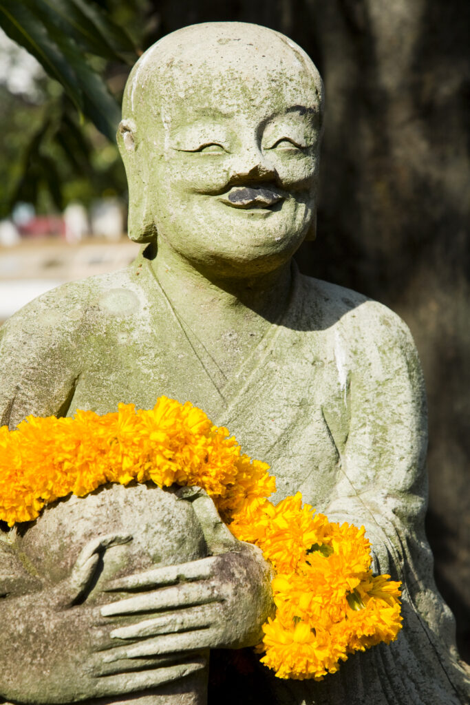 Thailand, Bangkok, Wat Benchamabophit. Statue in the grounds of the Wat Benchamabophit also known as the Marble Temple