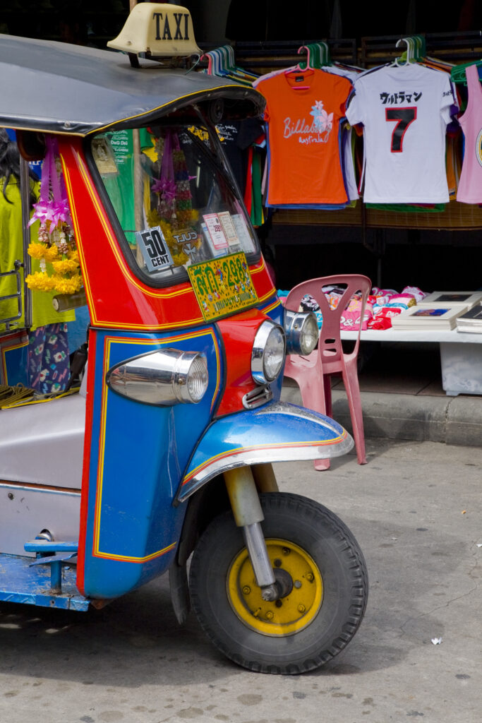 Tut-Tut, a small three wheeled motor taxi, located in the infamous Khao San Road.