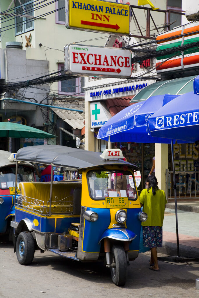 Tut-Tut, a small three wheeled motor taxi, located in the infamous Khao San Road.
