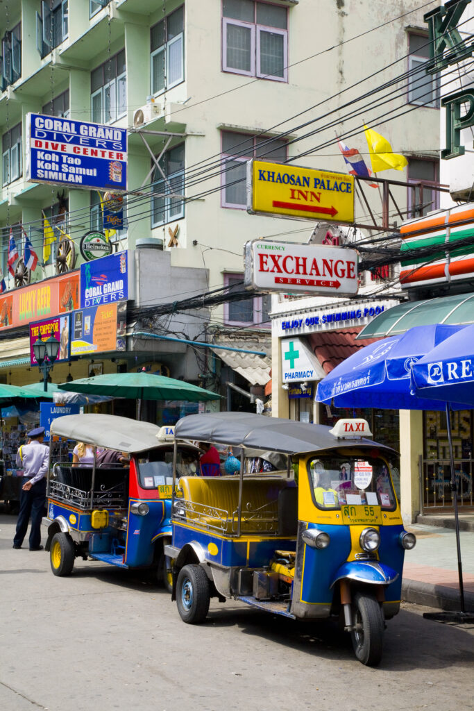 Tut-Tut, a small three wheeled motor taxi, located in the infamous Khao San Road.