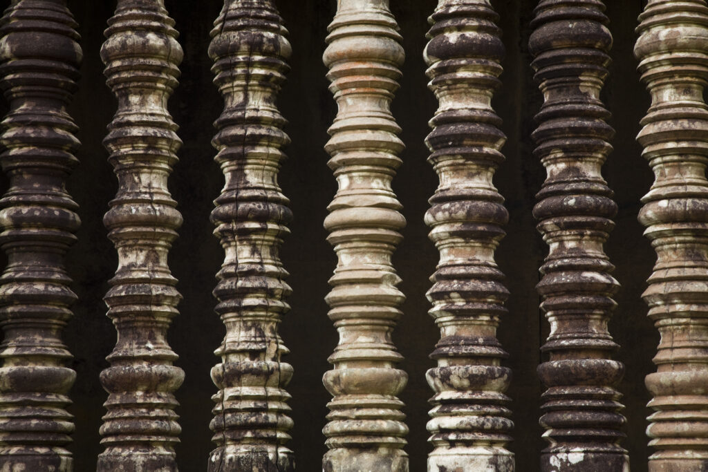 Cambodia, Angkor, Angkor Wat. Close up details of the dramatic remains of Angkor Wat.