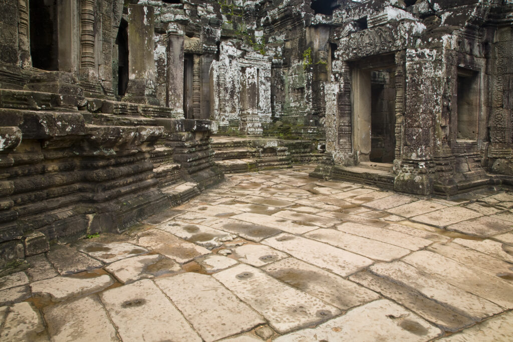 Cambodia, Angkor Thom, Bayon. Bayon is a well-known and richly decorated Khmer temple at Angkor in Cambodia.