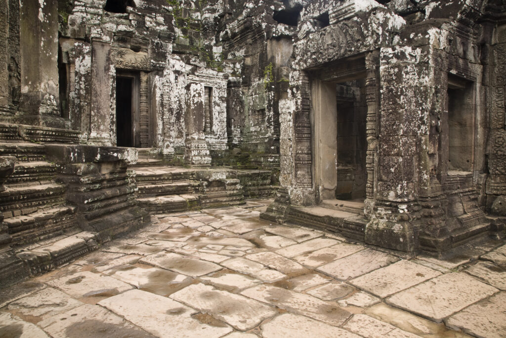 Cambodia, Angkor Thom, Bayon. Bayon is a well-known and richly decorated Khmer temple at Angkor in Cambodia.