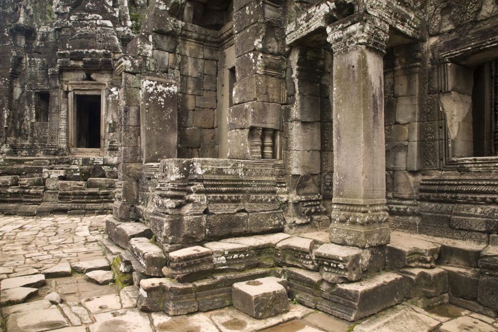 Cambodia, Angkor Thom, Bayon. Bayon is a well-known and richly decorated Khmer temple at Angkor in Cambodia.