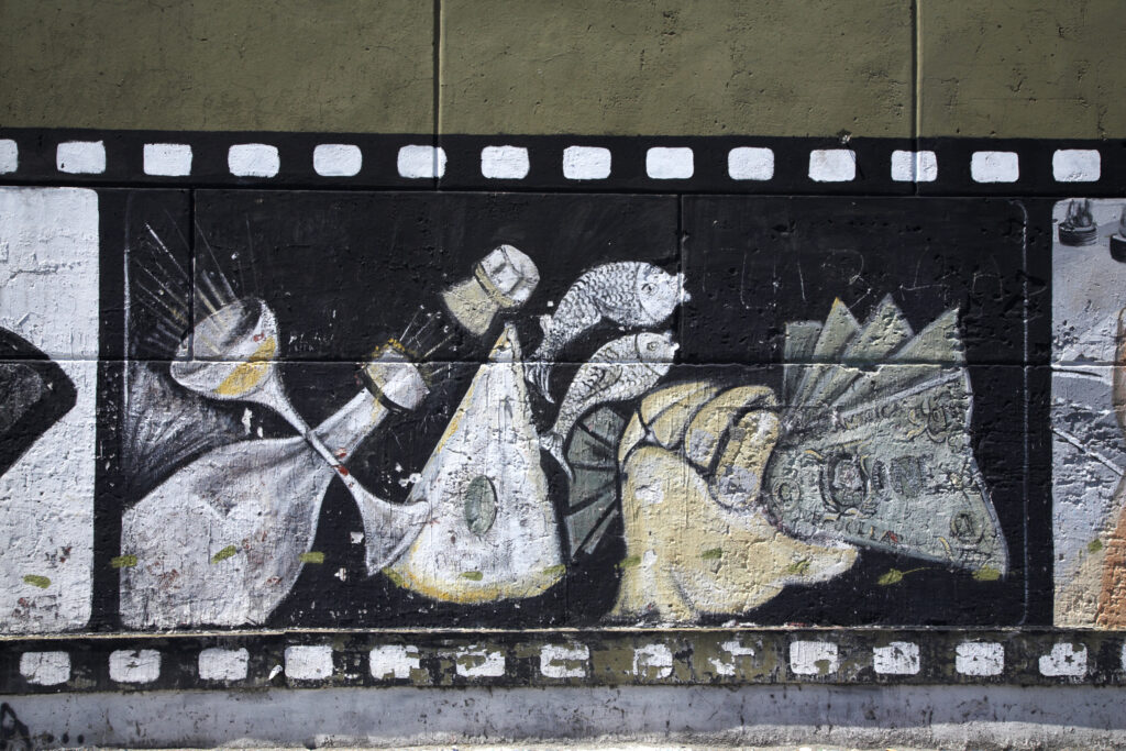 Argentina, Buenos Aires Province, Buenos Aires. Mural / art painted on a wall in the San Telmo area.