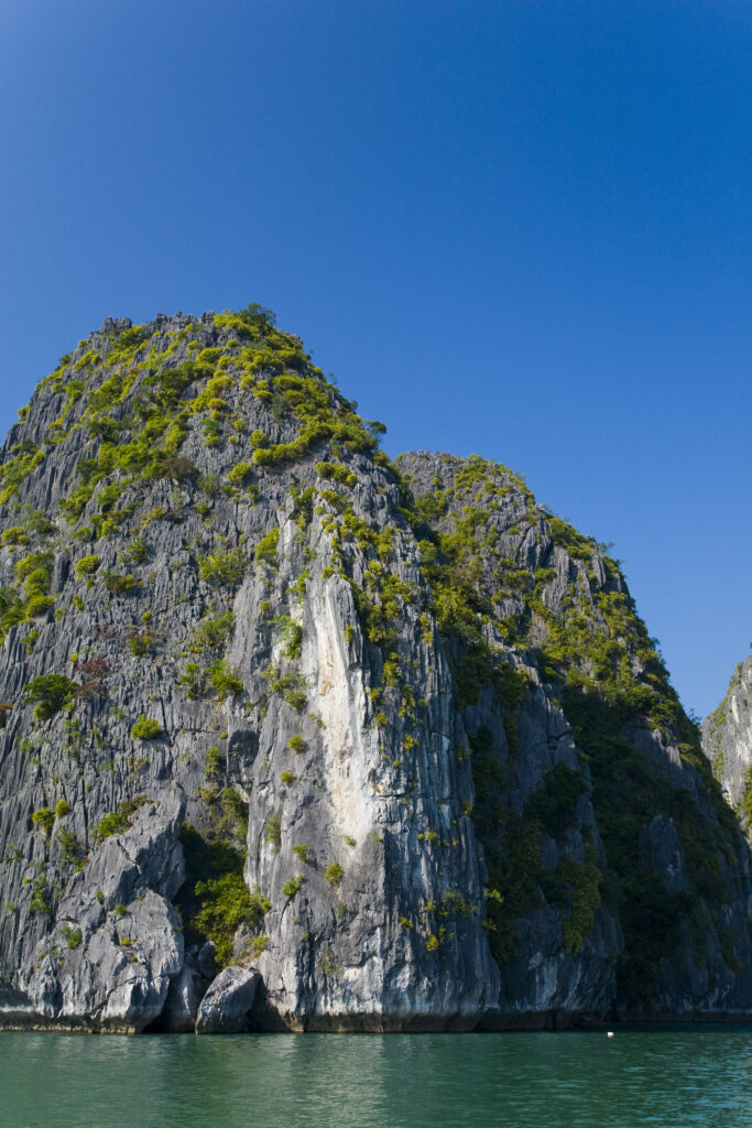 Vietnam, Northern Vietnam, Halong Bay. Vegetation covered islands in Halong Bay near Cat Ba Island.