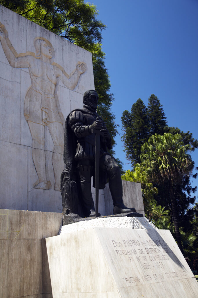 Argentina, Buenos Aires Province, Buenos Aires. Monument in the Plarque Lezama, dedicated to Pedro De Mendoza - The founder of Buenos Aires.