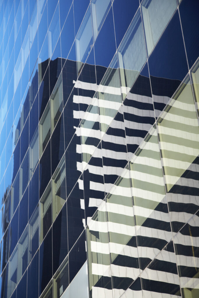 Argentina, Buenos Aires Province, Buenos Aires. Abstract view of a skyscraper in the financial district of the microcentro of Buenos Aires.