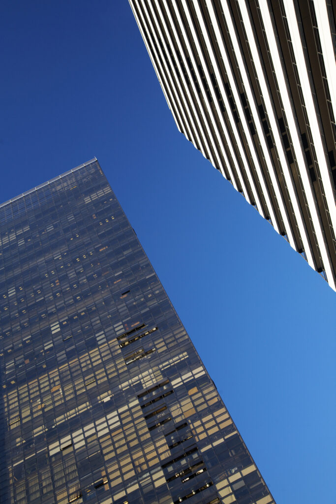 Argentina, Buenos Aires Province, Buenos Aires. Abstract view of skyscrapers in the financial district of the microcentro of Buenos Aires.