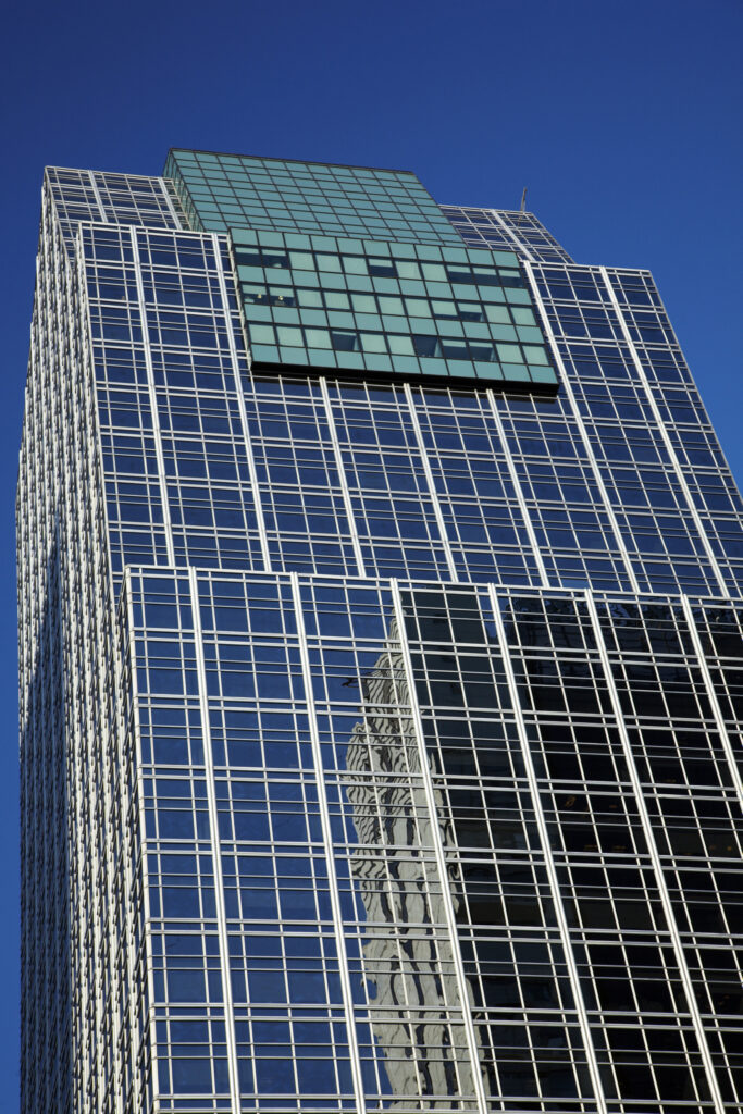 Argentina, Buenos Aires Province, Buenos Aires. Abstract view of skyscraper in the financial district of the microcentro of Buenos Aires.