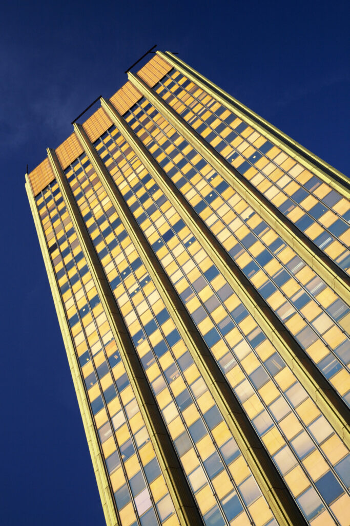 Argentina, Buenos Aires Province, Buenos Aires. Abstract view of skyscraper in the financial district of the microcentro of Buenos Aires.