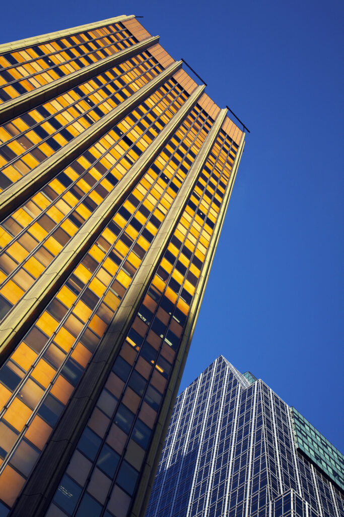 Argentina, Buenos Aires Province, Buenos Aires. Abstract view of skyscrapers in the financial district of the microcentro of Buenos Aires.