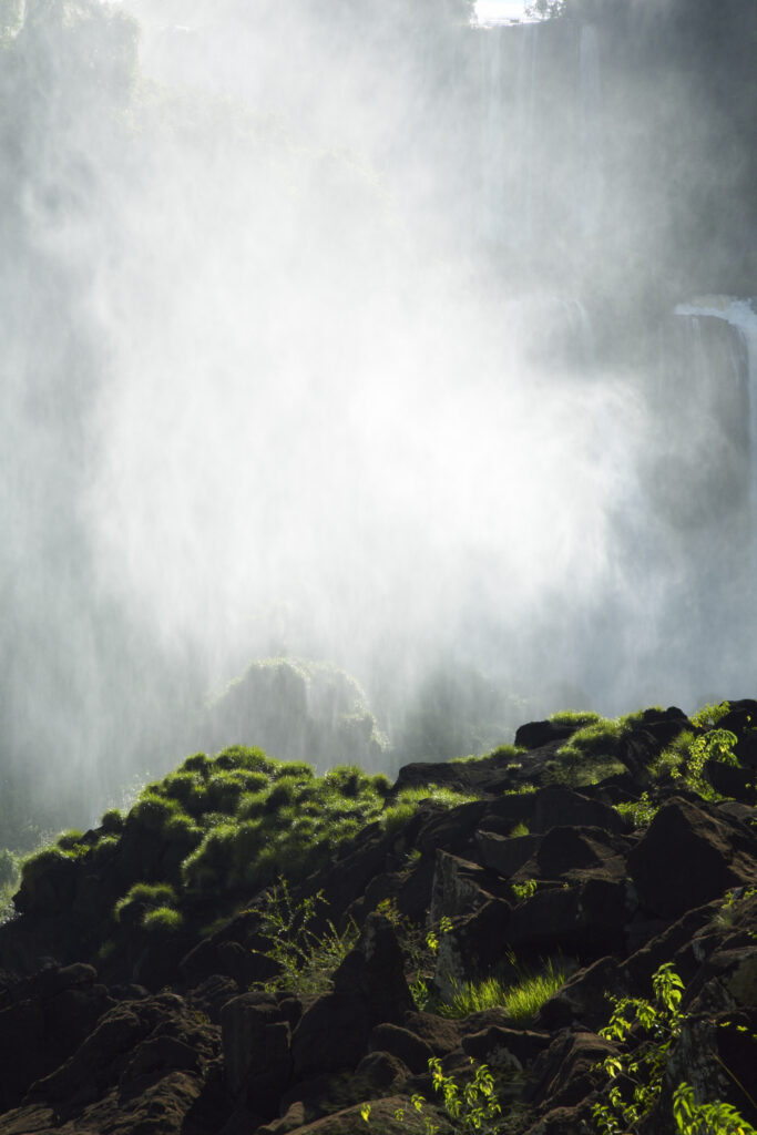 Argentina, Misiones, Iguazu National Park. Detail of the impressive Iguazu waterfalls - A world heritage site.