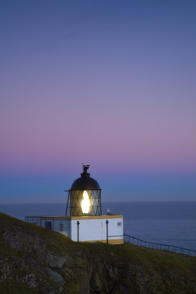 Scotland, Scottish Borders, St Abbs National Nature Reserve. The St Abbs lighthouse, erected in 1862 after the sinking of the ‘Martello’ on Carr Rock five years previously.