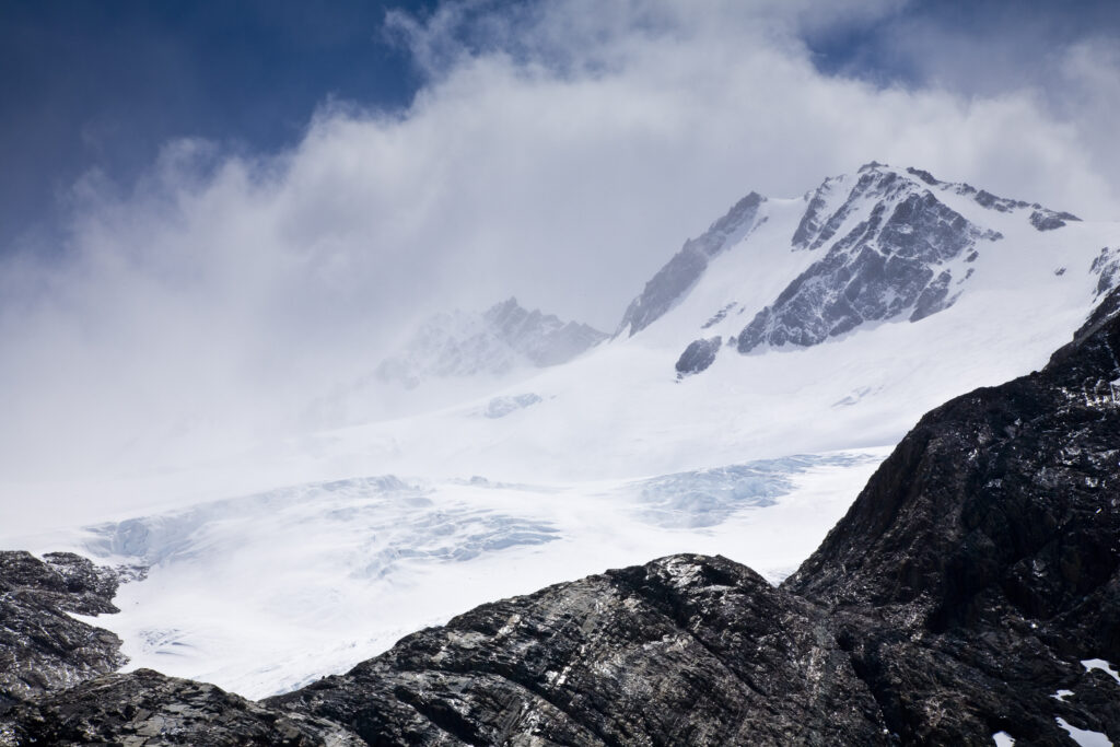 Chile, Southern Patagonia, Torres Del Paine National Park. Dramatic alpine scenery viewed from the John Gardner Pass, a mountain climb on the circuit track.