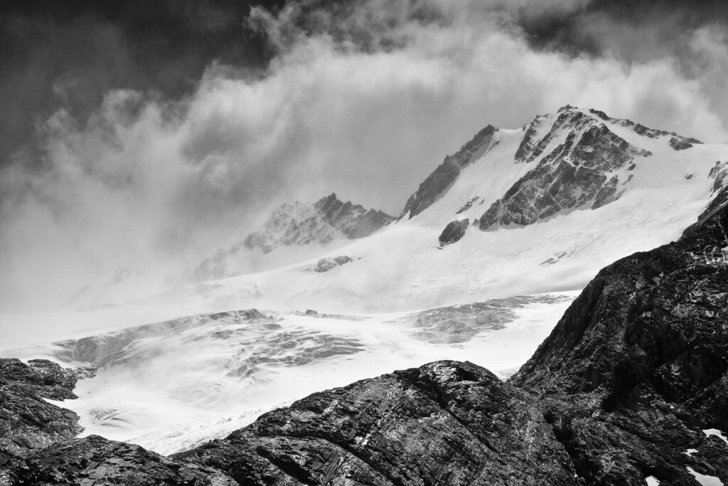Chile, Southern Patagonia, Torres Del Paine National Park. Dramatic alpine scenery viewed from the John Gardner Pass, a mountain climb on the circuit track.