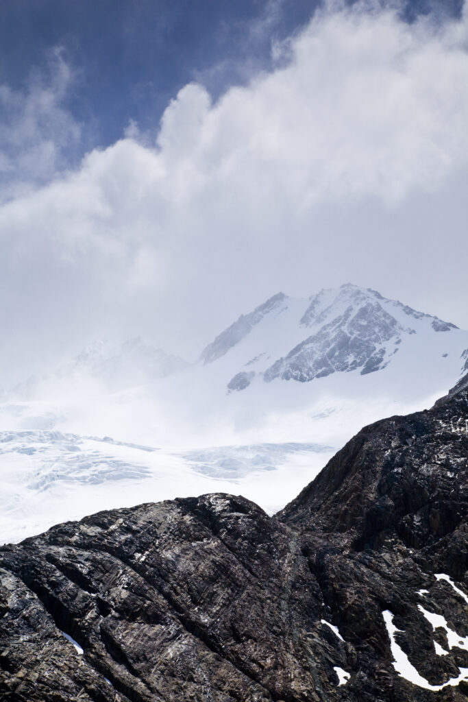 Chile, Southern Patagonia, Torres Del Paine National Park. Dramatic alpine scenery viewed from the John Gardner Pass, a mountain climb on the circuit track.