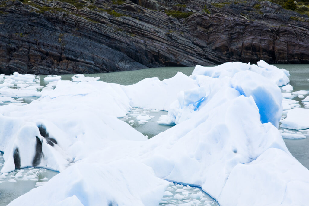 Chile, Southern Patagonia, Torres Del Paine National Park. Icebergs deposited from the Patagonian Ice Field and the Grey Glacier floating in the Lago Grey.