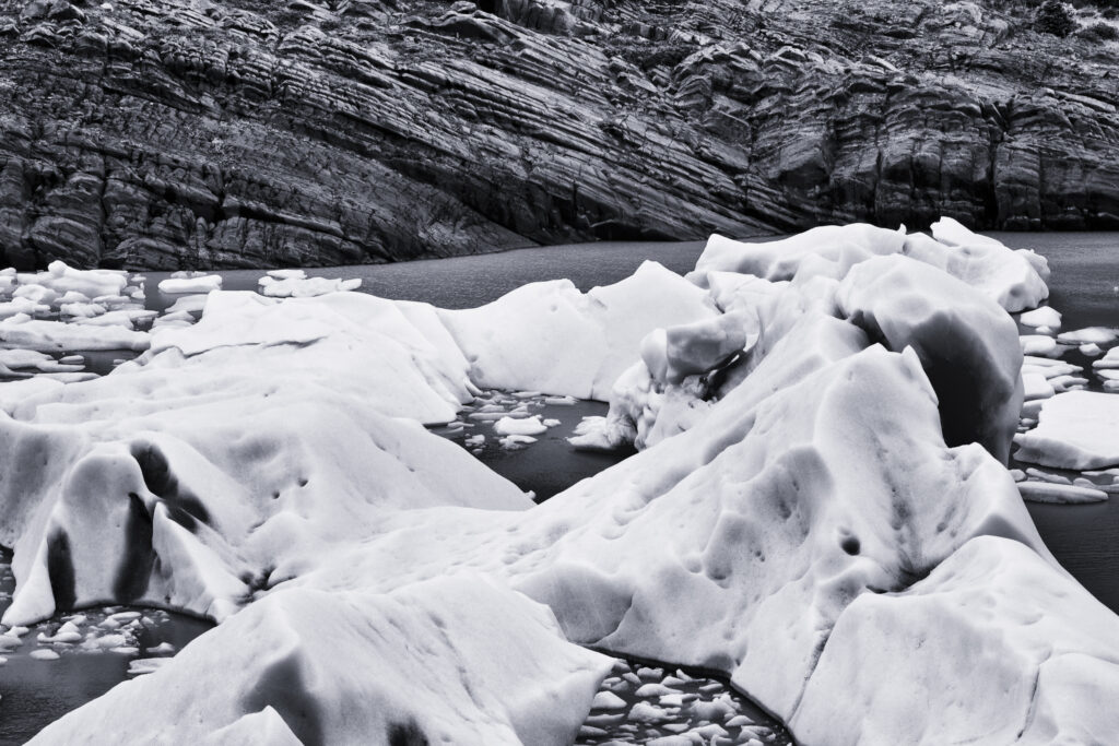 Chile, Southern Patagonia, Torres Del Paine National Park. Icebergs deposited from the Patagonian Ice Field and the Grey Glacier floating in the Lago Grey.