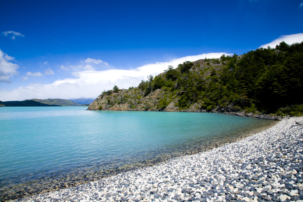 Chile, Southern Patagonia, Torres Del Paine National Park. The emerald coloured Lago Nordenskjold on the Circuit / W Track.