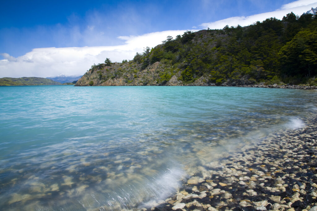 Chile, Southern Patagonia, Torres Del Paine National Park. The emerald coloured Lago Nordenskjold on the Circuit / W Track.