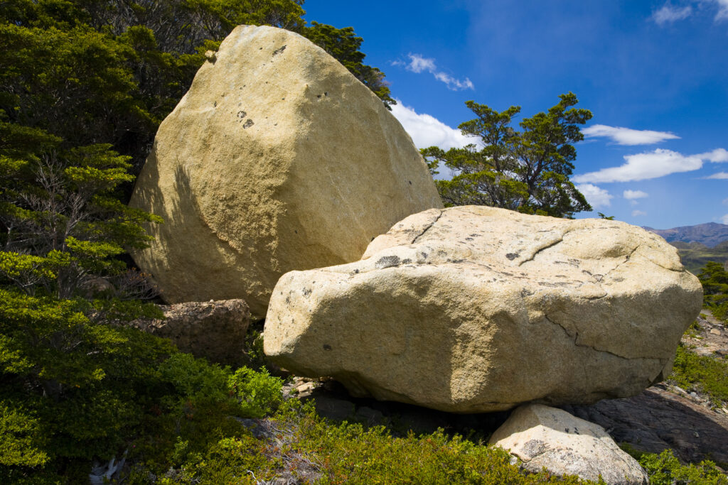 Chile, Southern Patagonia, Torres Del Paine National Park. Rock boulders near the track on the Circuit / W hike.