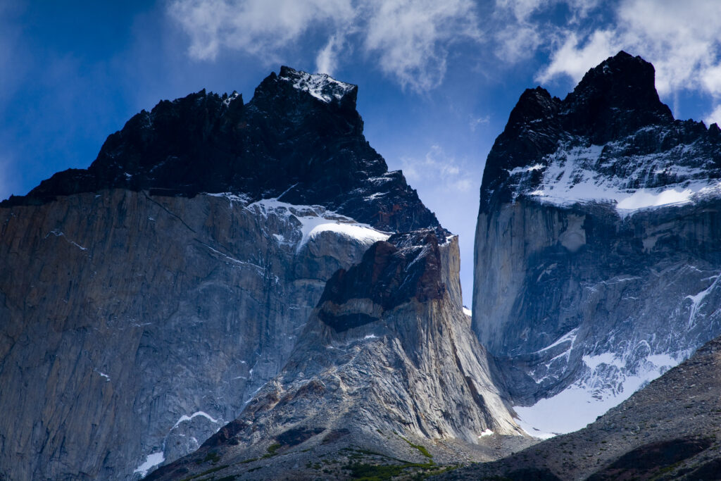 Chile, Southern Patagonia, Torres Del Paine National Park. Distorted peaks of the Los Cuernos viewed from the Circuit / W Track.