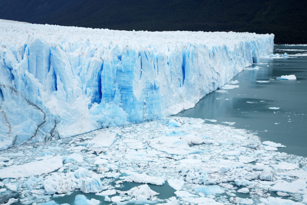 Argentina, Patagonia, Los Glaciares National Park. Icebergs floating in front of the Perito Moreno Glacier.