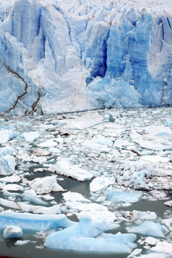 Argentina, Patagonia, Los Glaciares National Park. Icebergs floating in front of the Perito Moreno Glacier.