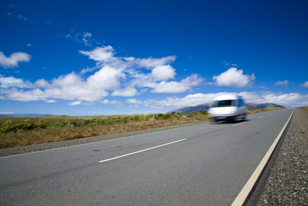 Argentina, Patagonia, Santa Cruz. Highway road running through the open patagonian landscape.